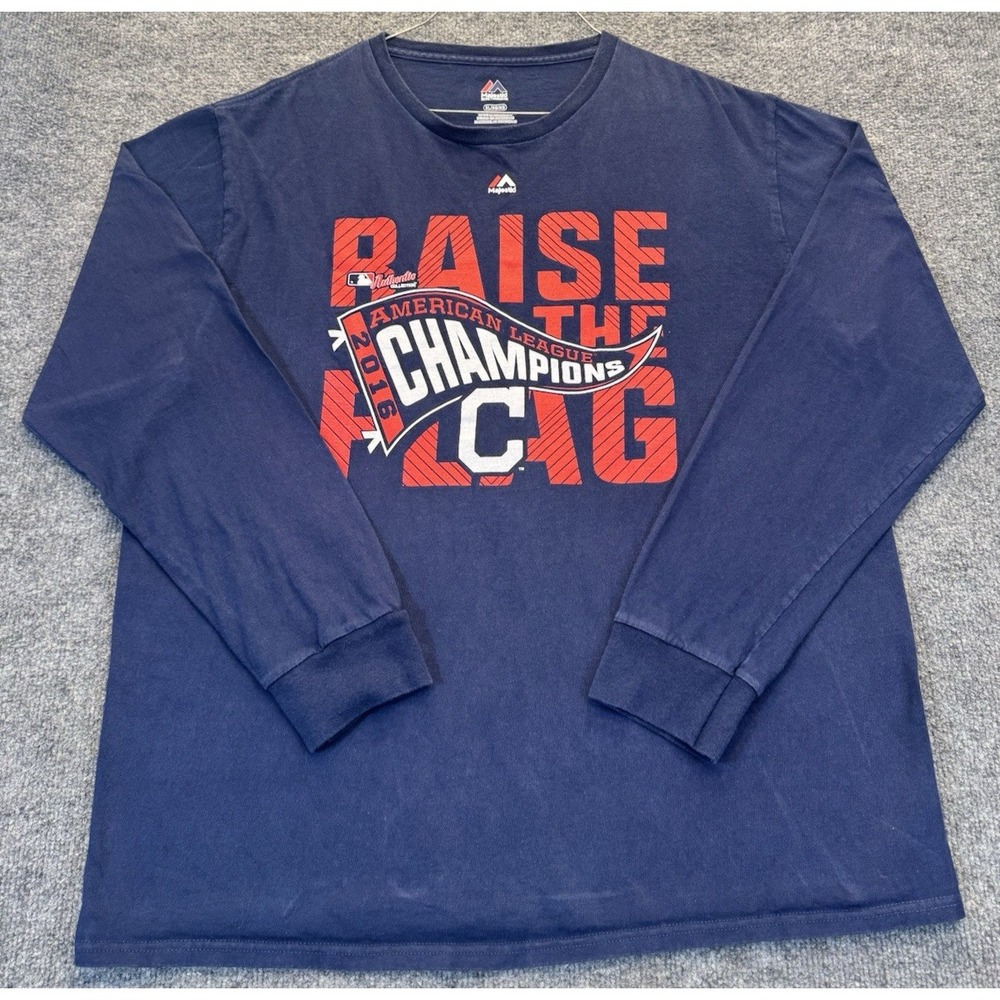 Cleveland Indians 2016 AL Champions Men's XL Majestic Long Sleeve Shirt Blue